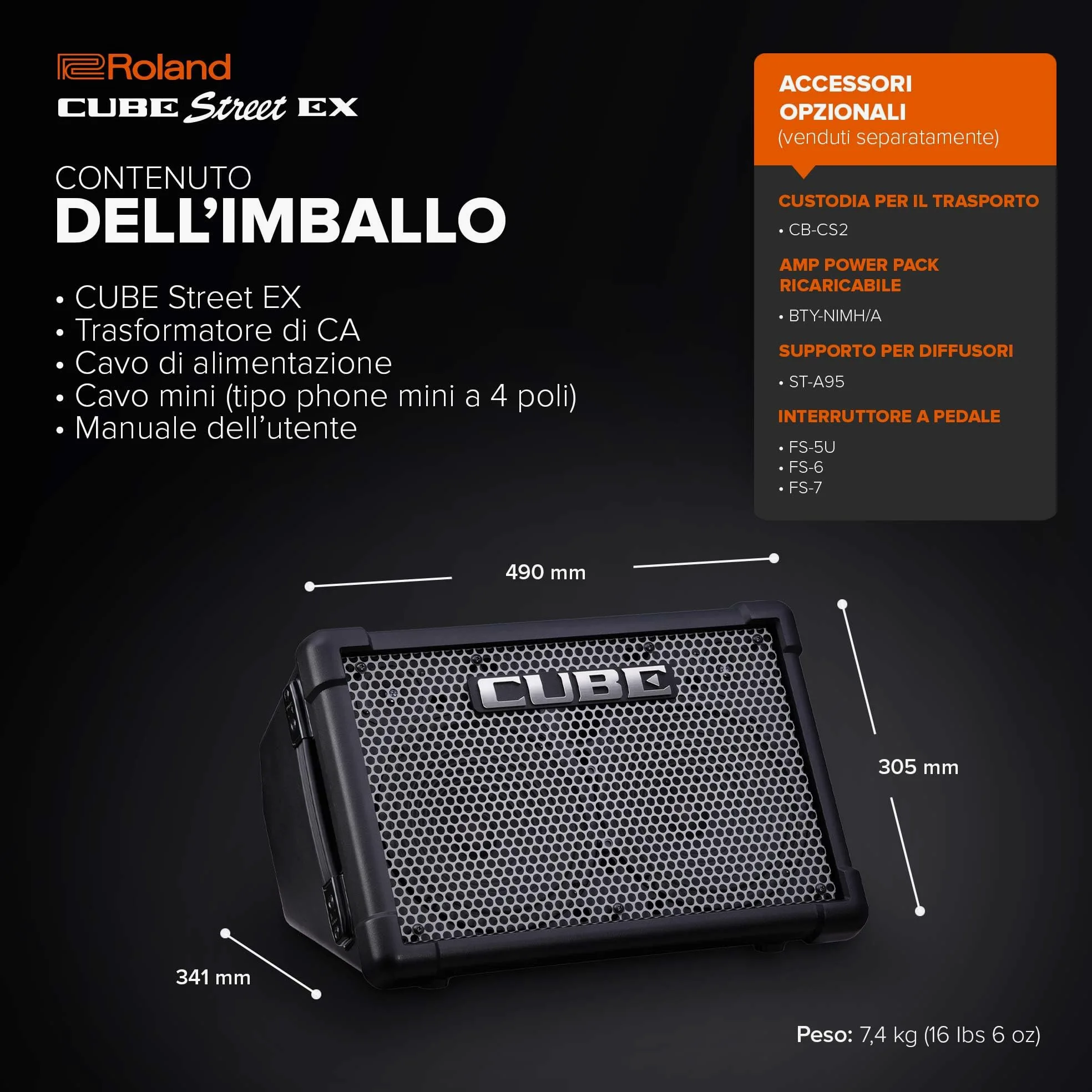 Roland CUBE Street EX | Amplificatore stereo da 50W alimentato a batteria | Suono definito e dinamico | Ideale per le performance all'aperto | Supporta microfoni, strumenti & dispositivi audio