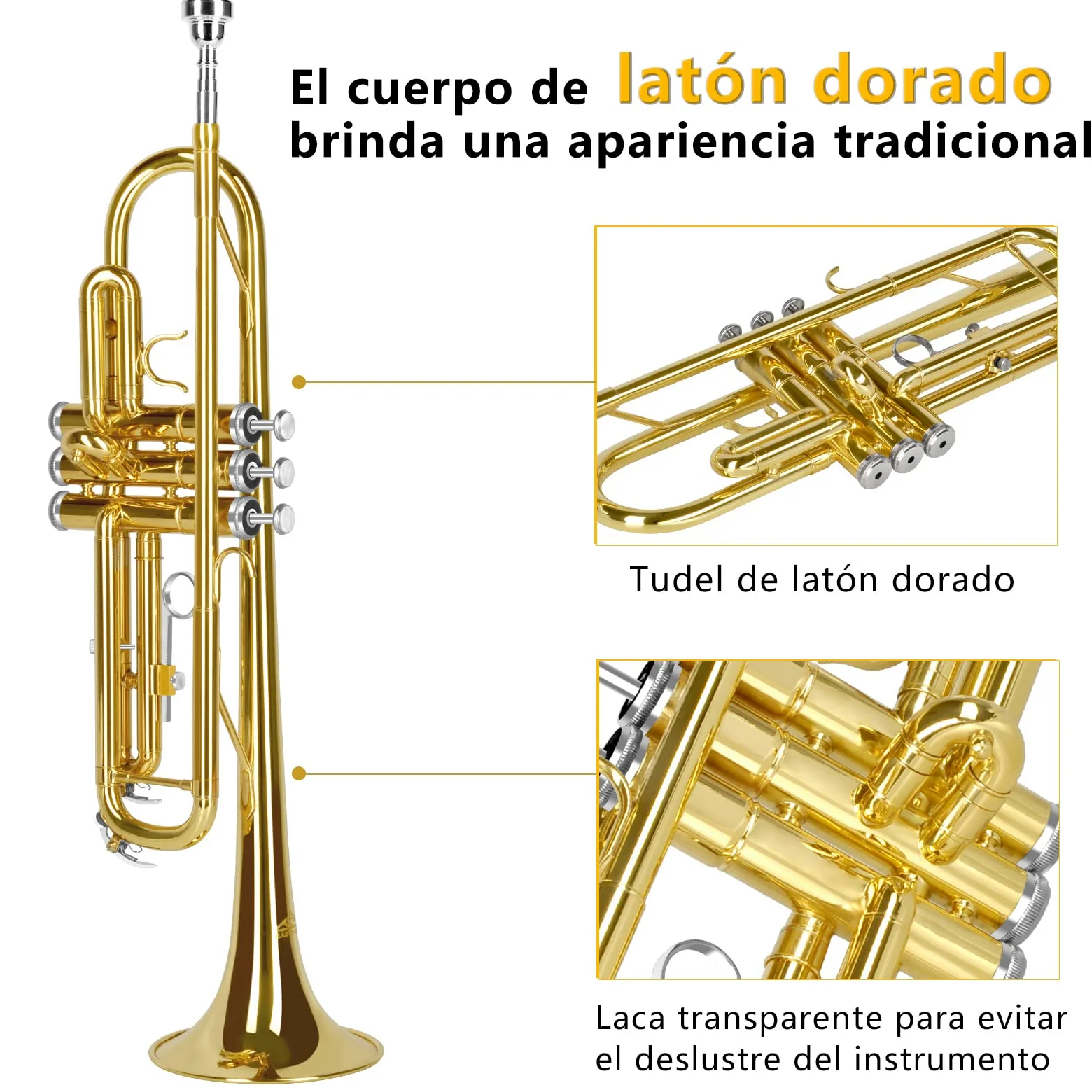 EASTROCK Tromba Sib Standard in Ottone Strumenti Musicali Ugello 7C con Custodia per studenti principianti (Latone d'oro)