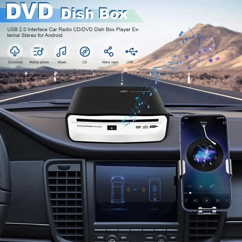 Lettore CD portatile per auto, si collega alla porta USB in auto, laptop, TV, computer