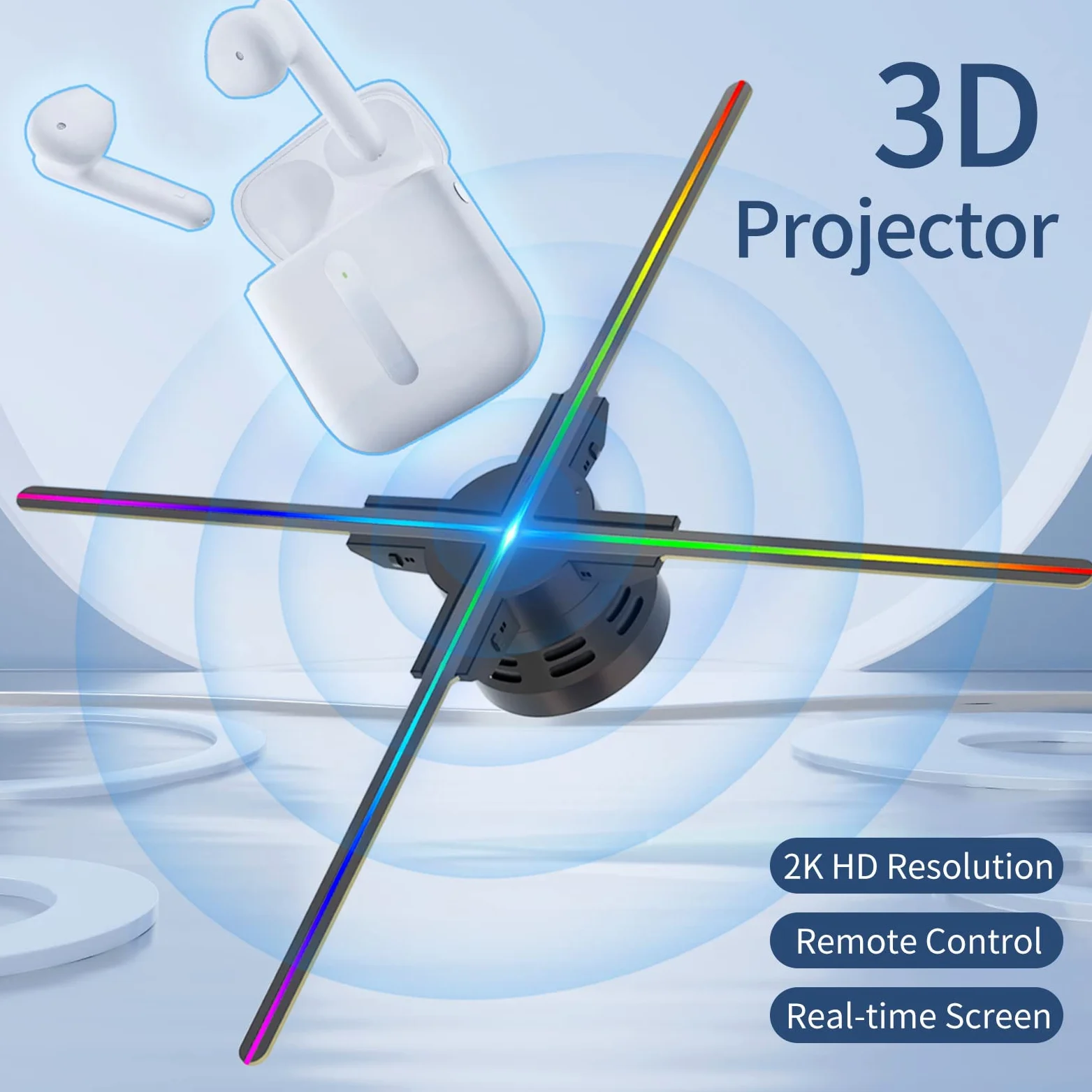 Ologramma,F52 Proiettore Di Ologrammi 3D Display Pubblicitario Fan Lettore A Parete 3D Naked Eye 2K Hd Led Photo Video Fan Con 624 Pezzi Led Perline Di Luce Telecomando Segno Display In Tempo Reale