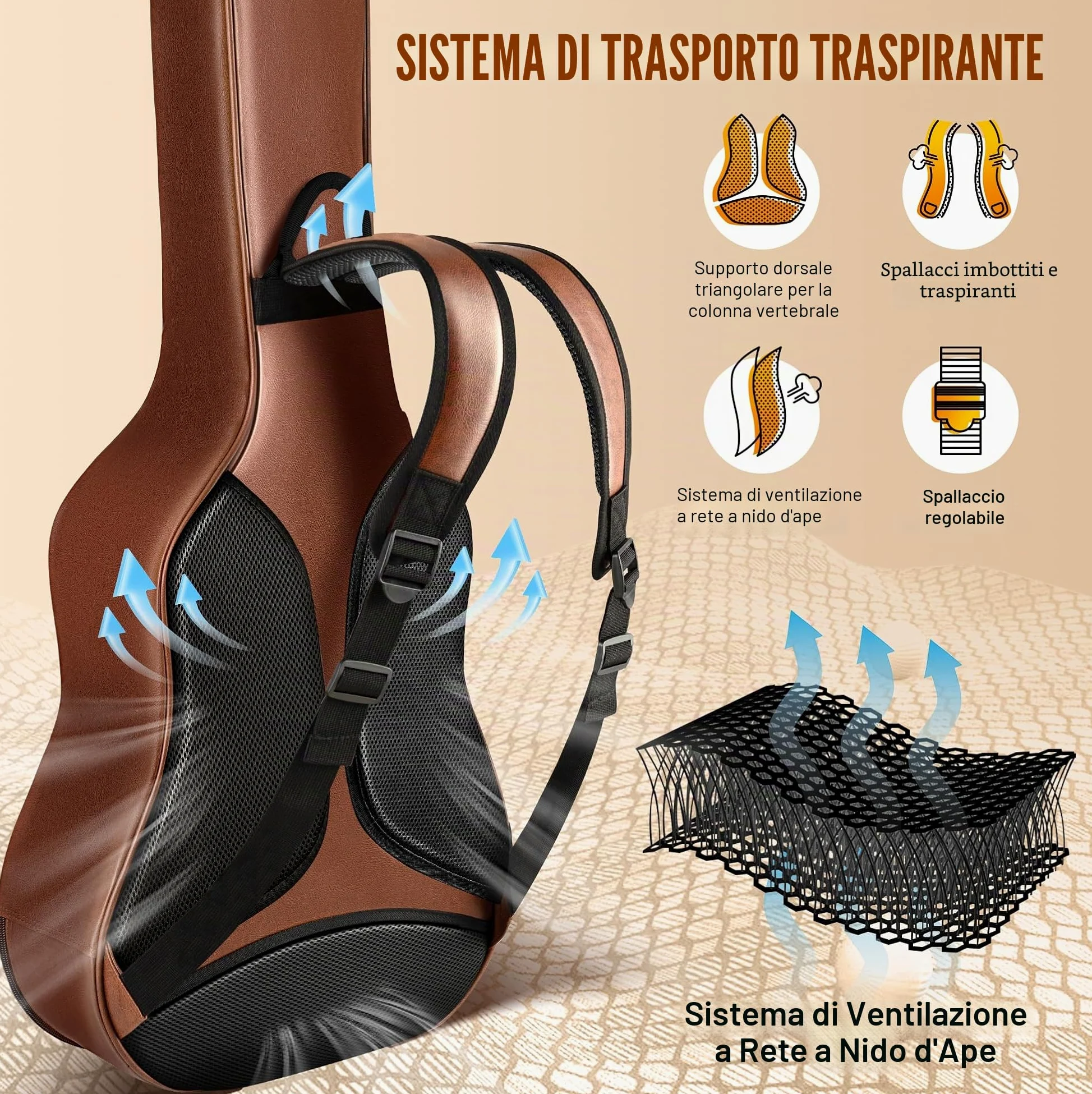 CAHAYA Custodia per Chitarra Acustica PU - Marrone Impermeabile con Imbottitura Traspirante 15 mm di Spessore - Doppia Cerniera