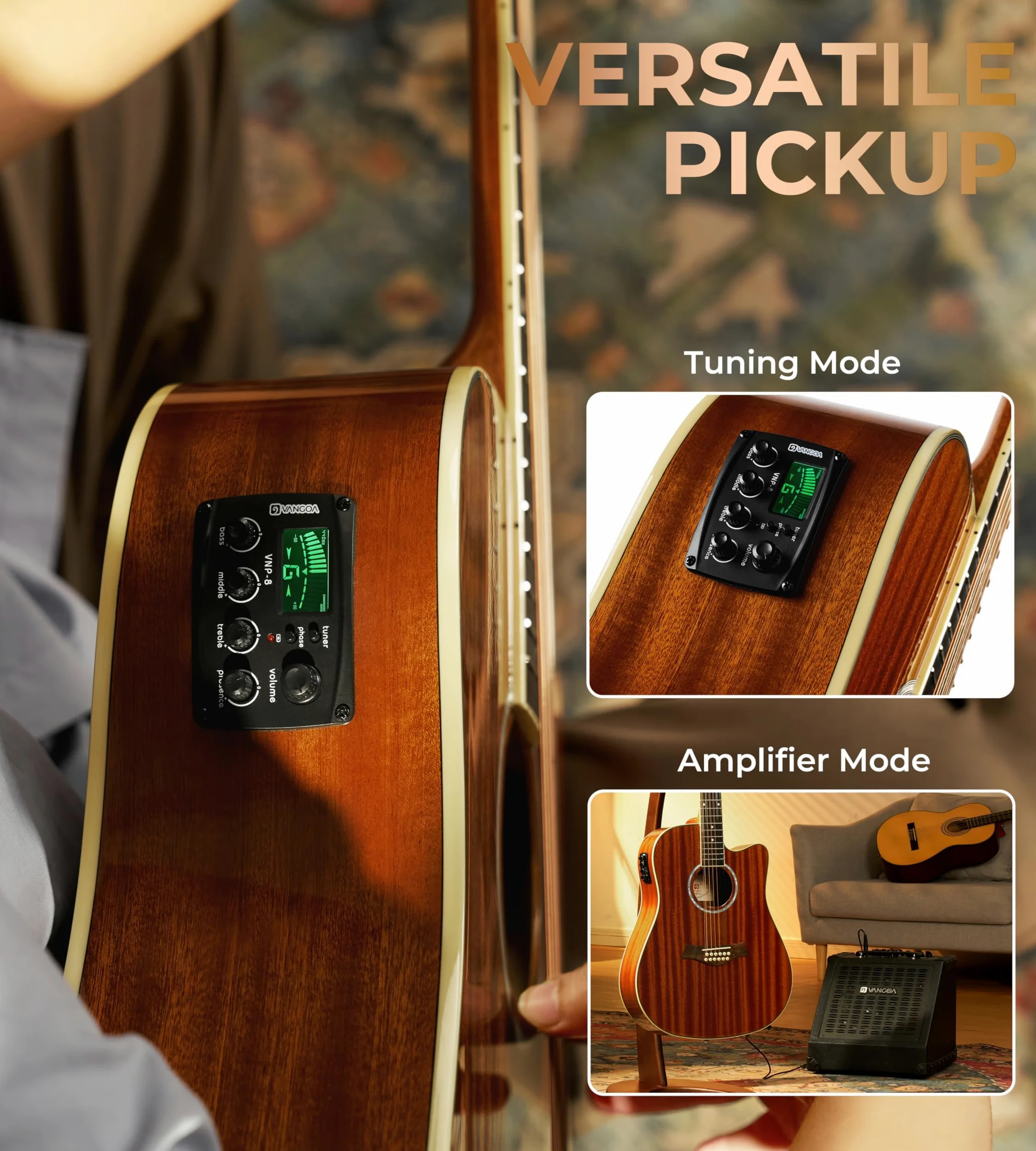 Vangoa Marrone Chitarra Acustica Elettrica a 12 Corde, Corpo in Sapele, Kit di Base Aggiornato