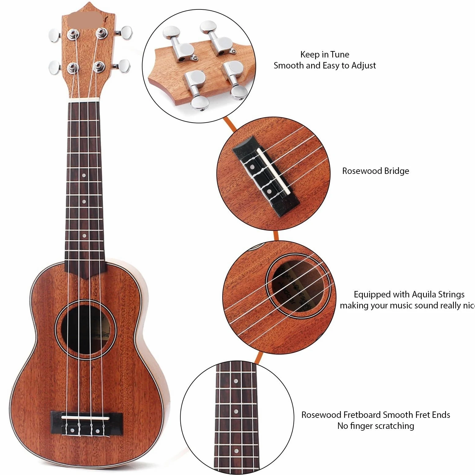 Ukulele Corde in Mogano for Ukulele Acustico da 21 Pollici for Strumenti Musicali Principianti for Studenti Principianti Professionisti