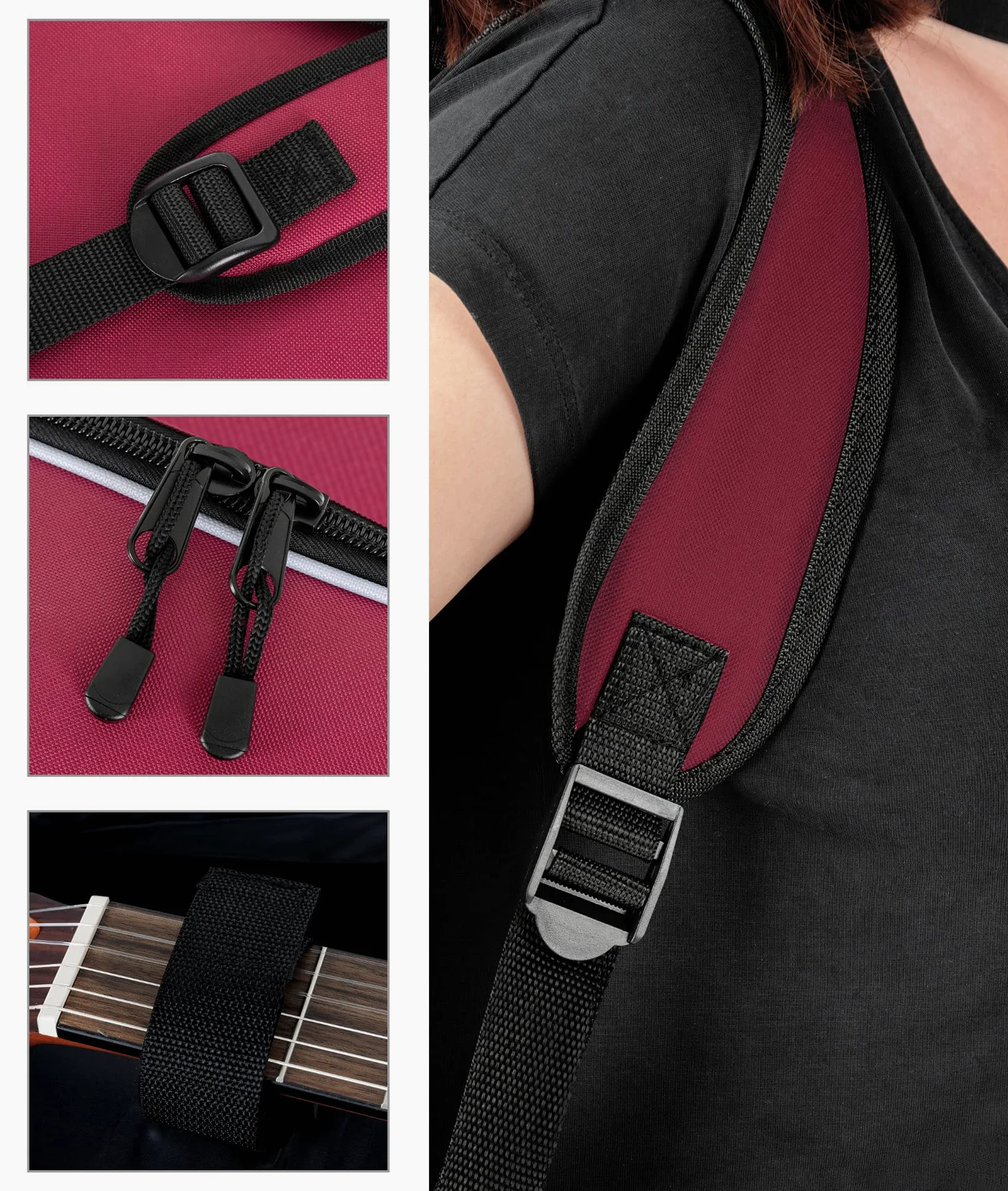 ROCKTILE Custodia Classica Per Chitarra 1/2 (gigbag imbottito, imbracatura zaino, 2 tasche esterne) rosso vino