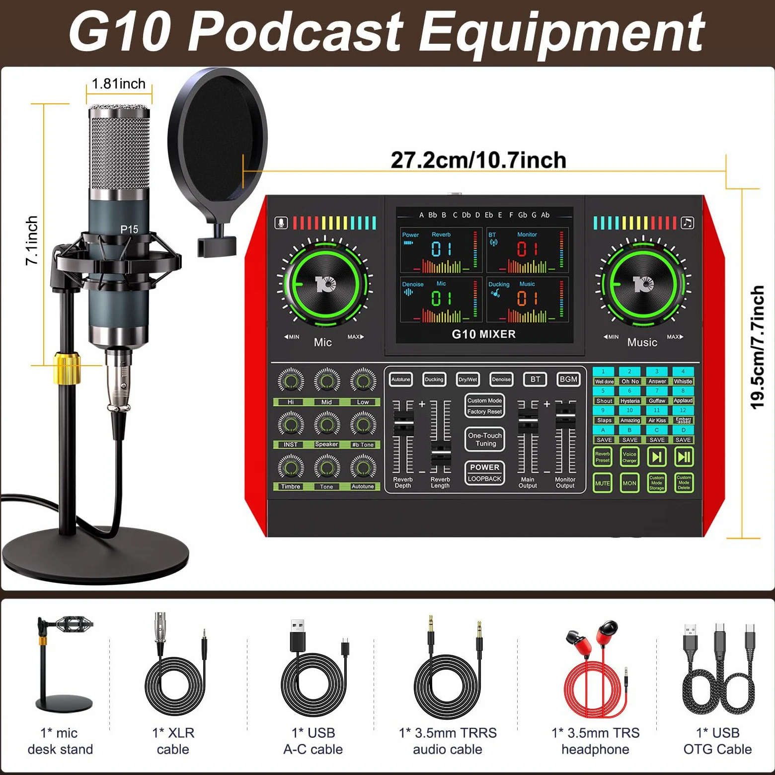 Bundle di microfoni per podcast con mixer audio live, bundle di attrezzature per podcast con microfono a condensatore da 3,5 mm (P15) per PC/telefono live streaming, canto, gaming, cambio voce