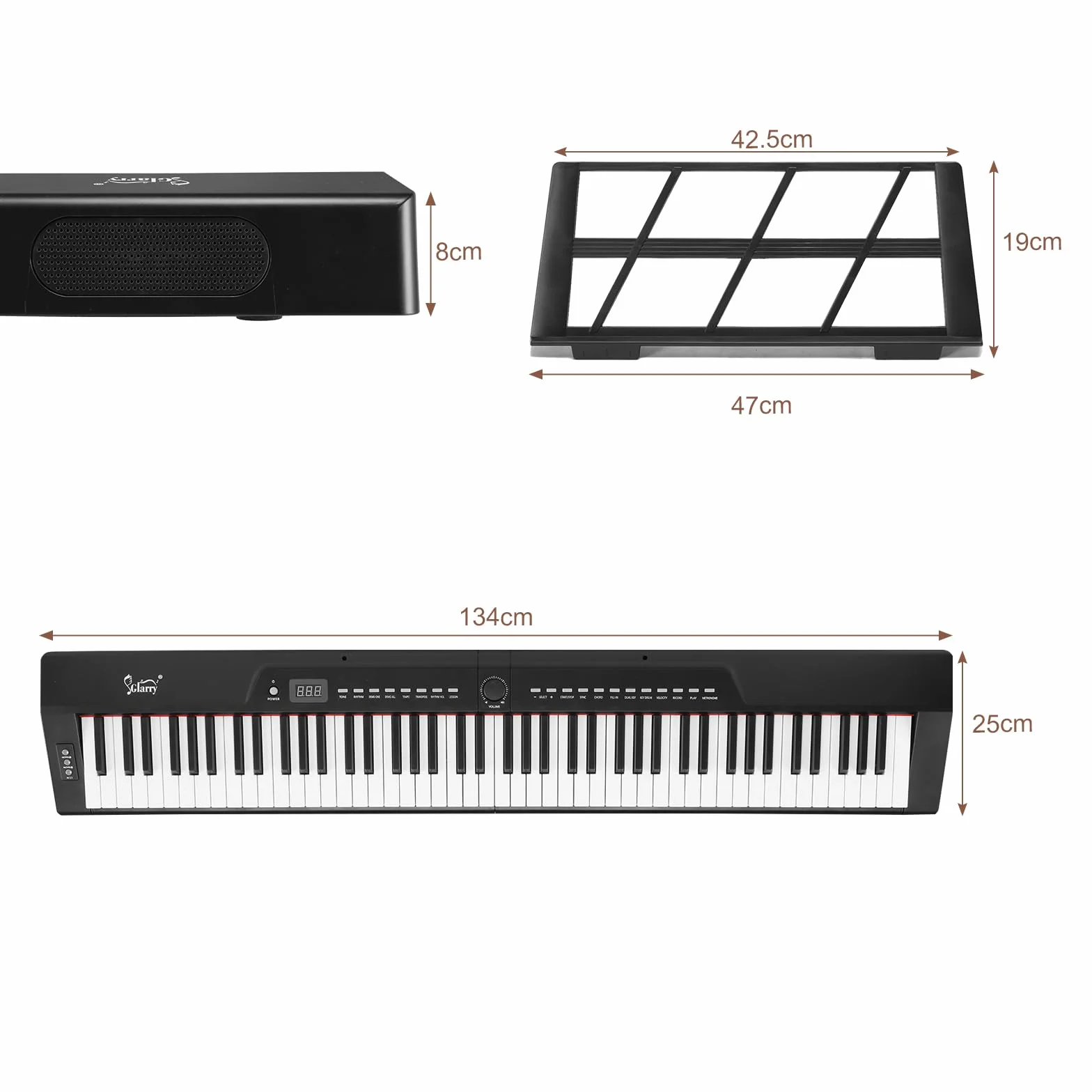 LEADZM Pianoforte Digitale Semi-Pesato a 88 Tasti, Tastiera Full Size, Tastiera Elettronica con Supporto a Forma di X a Doppio Tubo, Bluetooth MIDI, Leggio, Pedale Sustain, Cuffie (Nero, + Supporto)