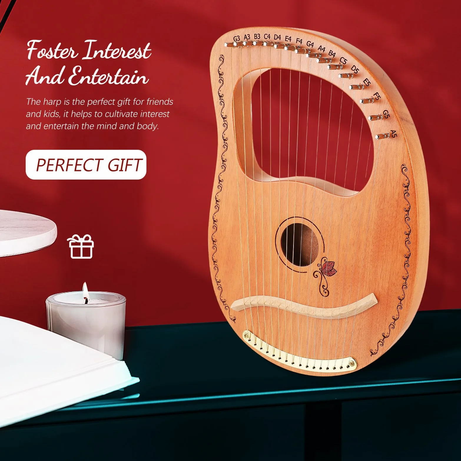 TOYANDONA Arpa Lira in Legno a 16 Corde Portatile Bordi Arrotondati, Strumento Musicale per Principianti, Regalo Creativo per Coltivare Interesse Musicale e Intrattenimento