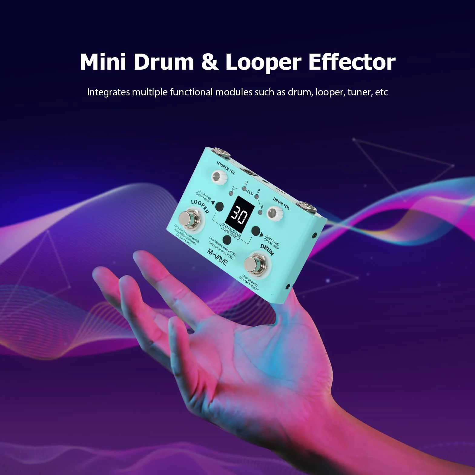 LOST TEMPO Pedale Effetti Drum & Looper 2-in-1 Mini Effector - Doppio Pedale per Chitarra con 30 Tamburi e 4 Loop - Sintonizzatore ad Alta Precisione