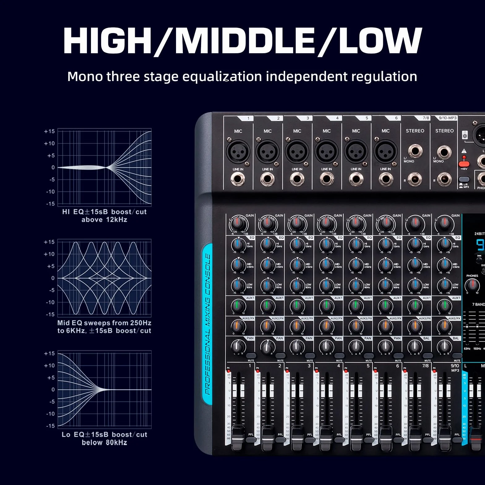 D Debra Audio Pro Mixer di registrazione portatile Audio con USB 99 Effetti digitali DSP per DJ Mixer Console Studio di registrazione karaoke (DP-10)