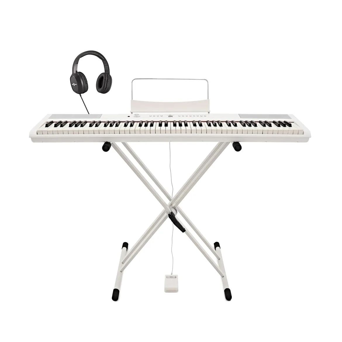 SDP-2 Pianoforte da Palcoscenico di Gear4music con Supporto Pedale e Cuffie Bianco | Piano digitale 88 tasti pesati, altoparlanti stereo integrati e uscita cuffie, RCA e USB MIDI
