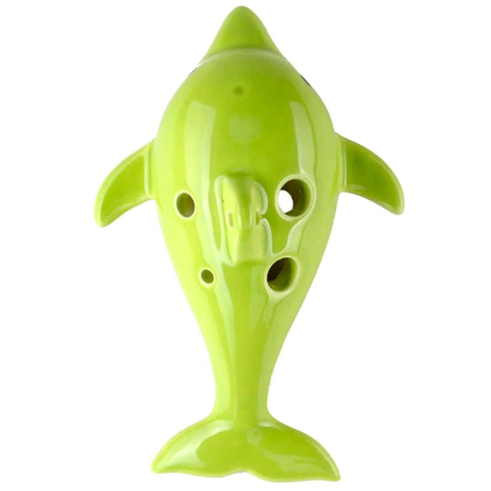 ocarina, Ocarina in ceramica creativa a forma di delfino, 6 fori, contralto in Do, regalo for bambini/bambine(Green)
