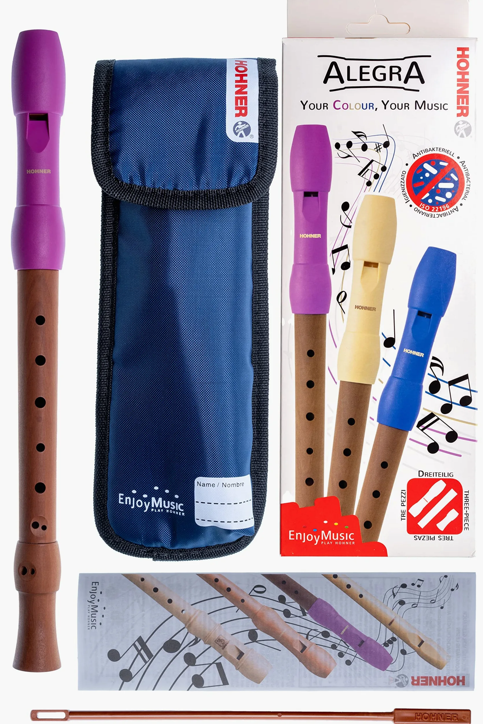 HOHNER Flauto dolce Alegra Line, rosa, barocco, 3 pezzi