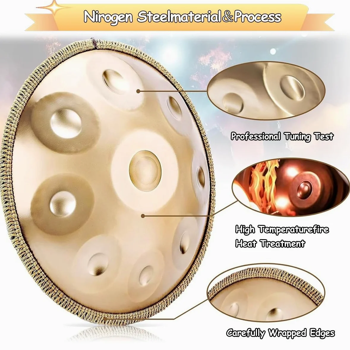 9/10/12 Note Strumento Handpan, 56cm Steel Pan Drum Instrument, Strumenti Musicali In Re Minore 440 Hz Con Borsa Morbida, 2 Mazze, Supporto(Viola,9)