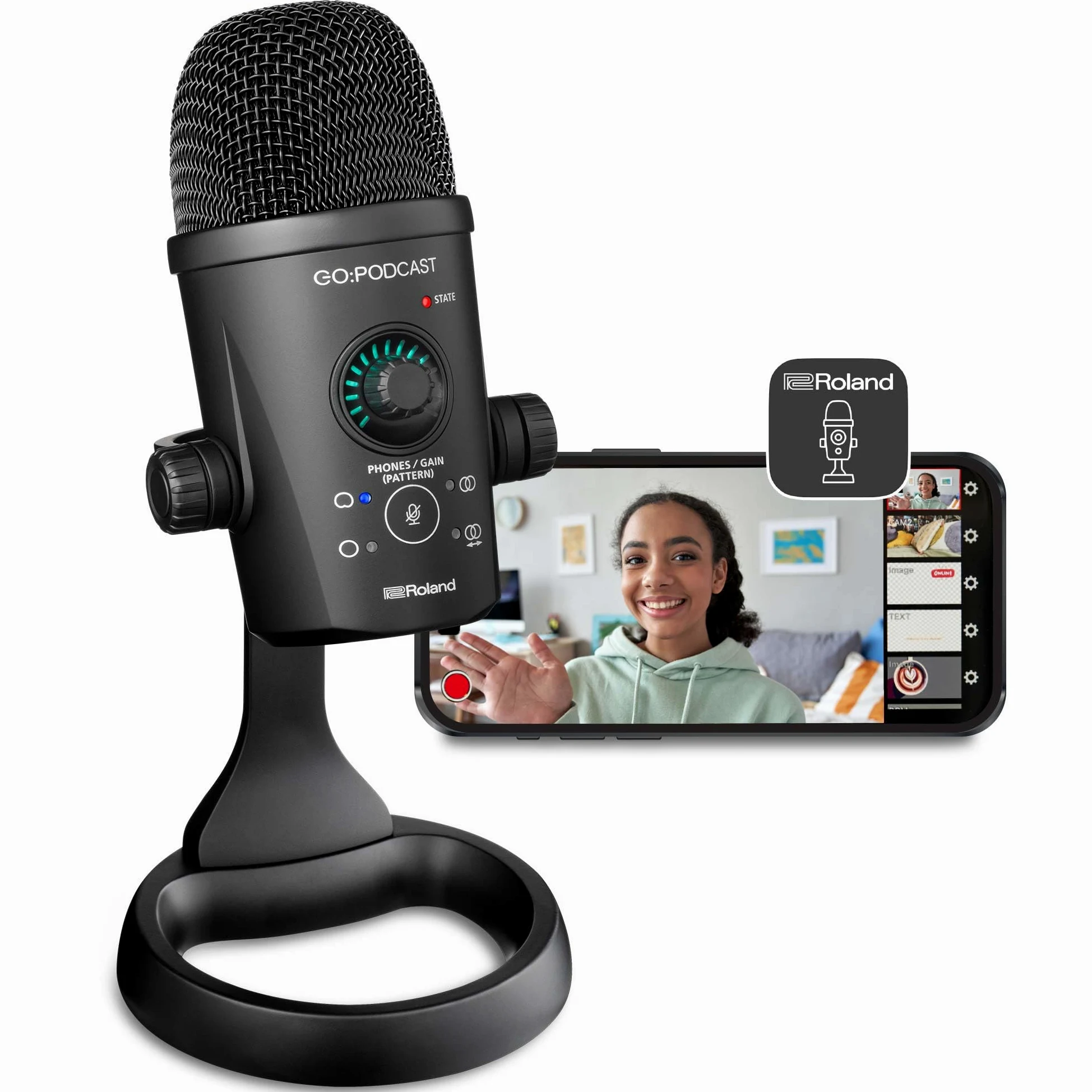 Roland GO:PODCAST Video Podcasting Studio per Smartphone | Sistema per il Livestreaming, Facile da Usare, per Podcaster, Vlogger e Altro | Video App Intuitiva | Microfono USB di Alta Qualità