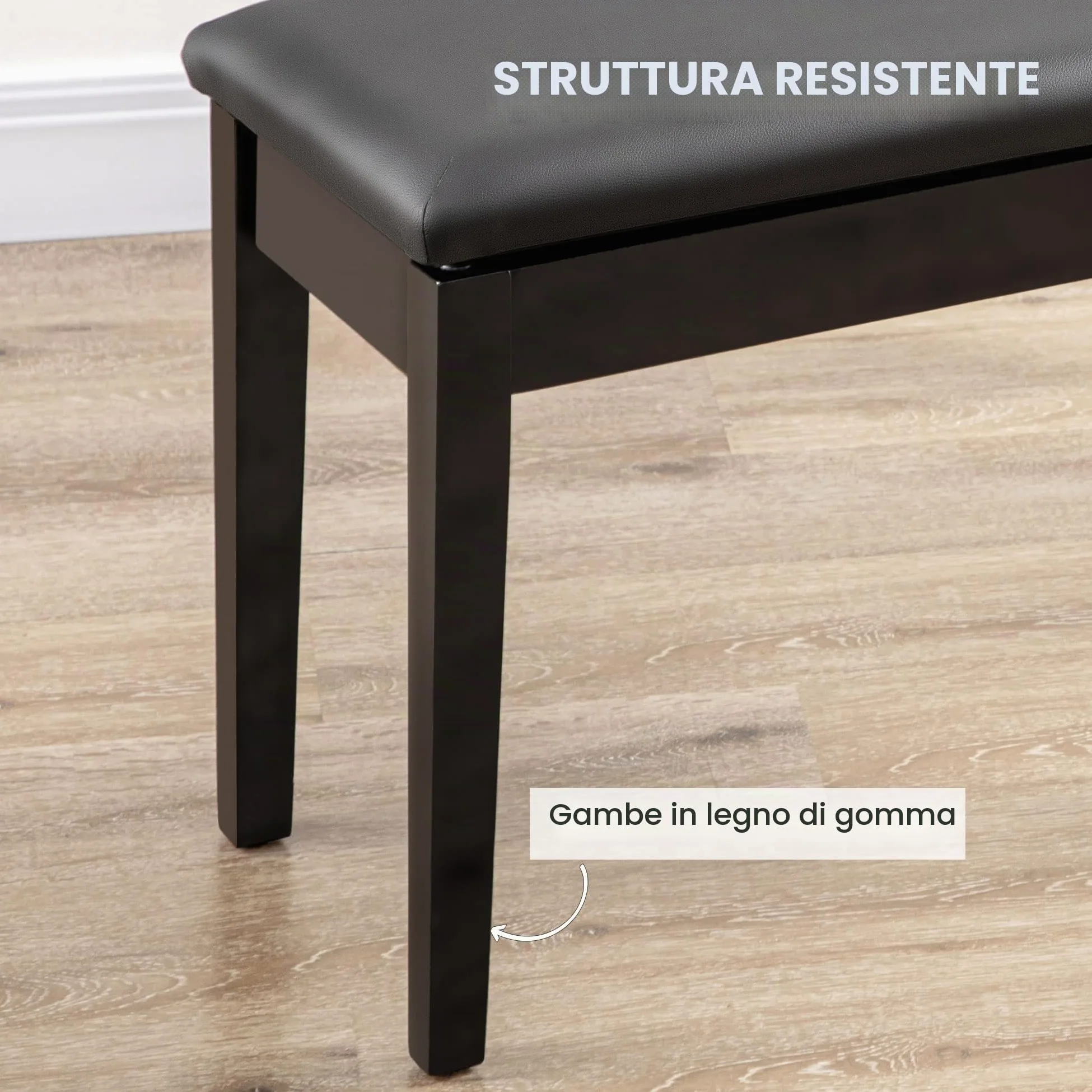 HOMCOM Sgabello per Pianoforte con Vano Contenitore PU 75x35x49cm Nero | Panca per Pianoforte, in Legno e Finta Pelle PU