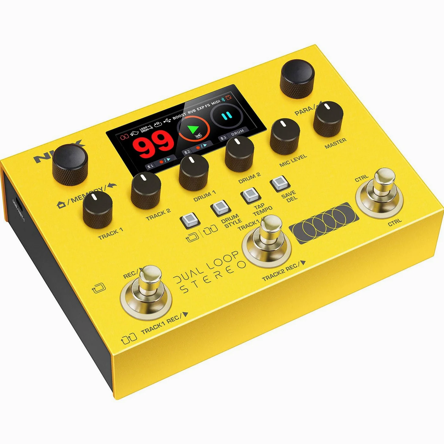 NU-X - Pedale Stereo Dual Loop | Looper Multi-Effetti per Chitarra, Basso e Voce con Drum Machine, Registrazione USB, MIDI e Footswitch per Performance dal Vivo