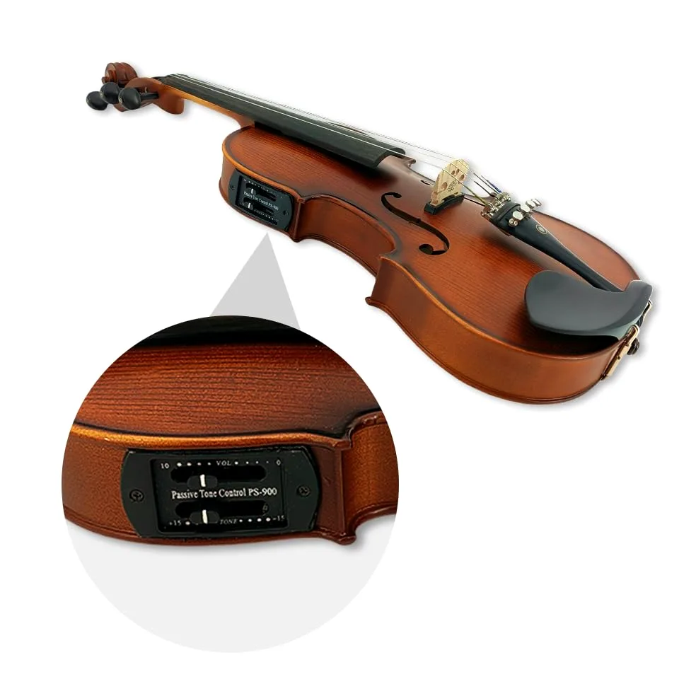 Violino elettrico / acustico 4/4 full size a 5 corde in abete massello d'acero con accessori in ebano, perfetto per palco con custodia, arco, cavo, colofonia, ponte, spalliera, panno per la