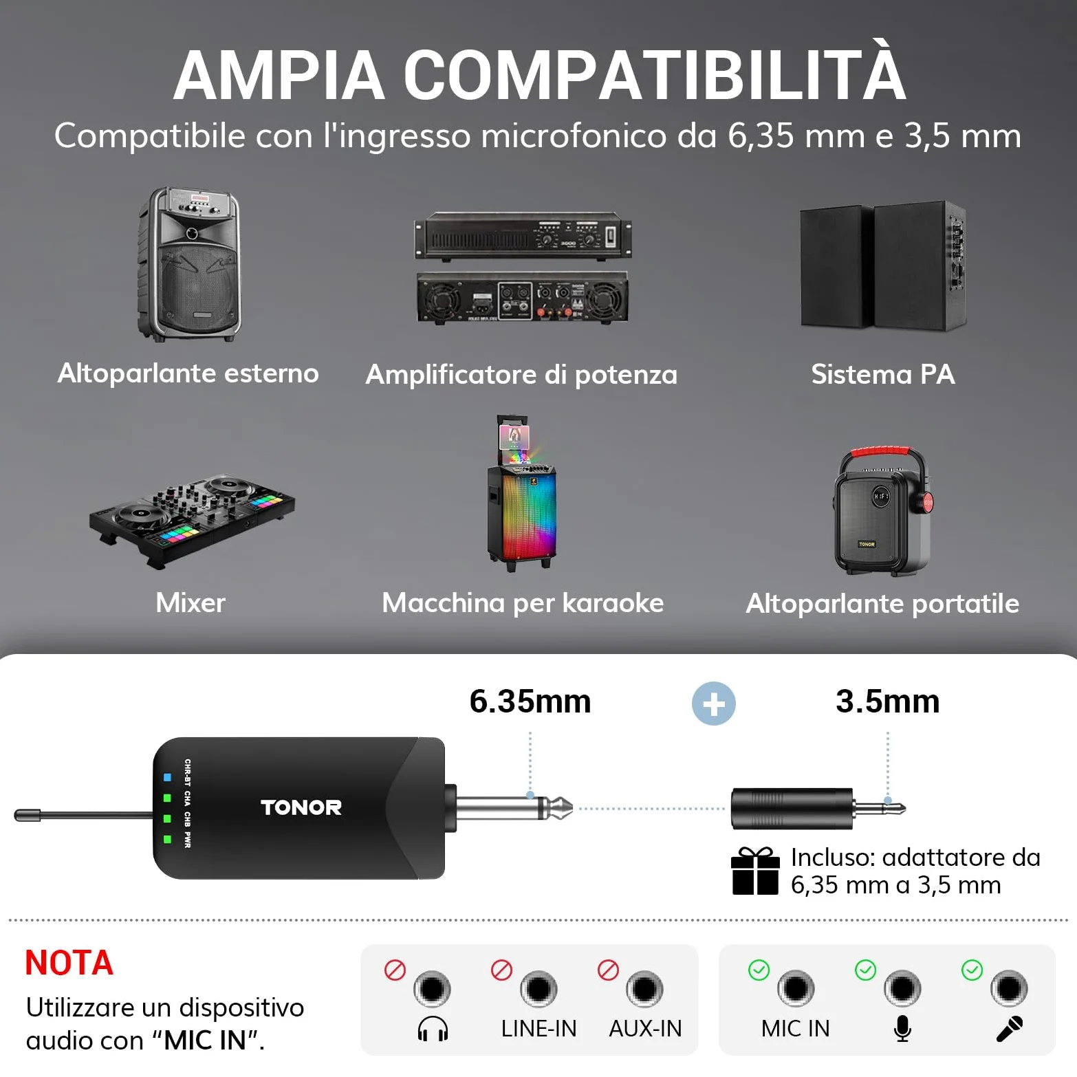 TONOR Microfono Wireless Professionale, Sistema Microfono Ricaricabile Bluetooth, Microfono Dinamico in Metallo UHF 2x25 per Karaoke, Chiesa, Canto, Matrimonio, Riunione, Mute con Clic, 100 M, TW720