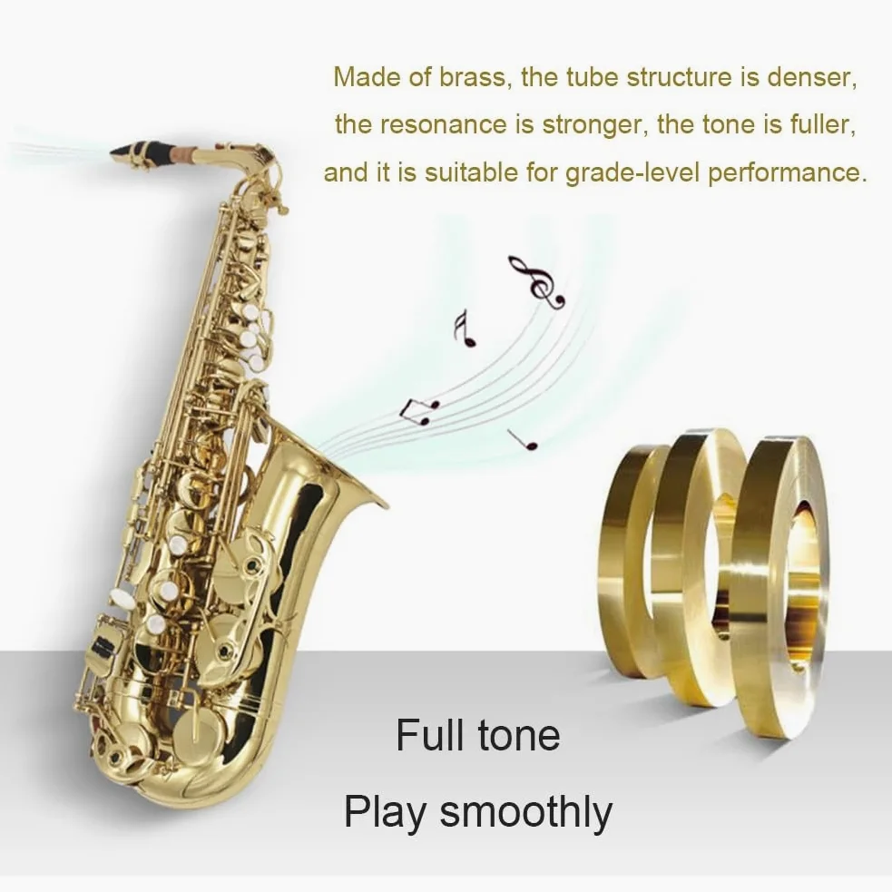 Sassofono professionale Alto Mib Sassofono contralto Ottone laccato Lacca dorata E Sax piatto Strumento a fiato con accessori