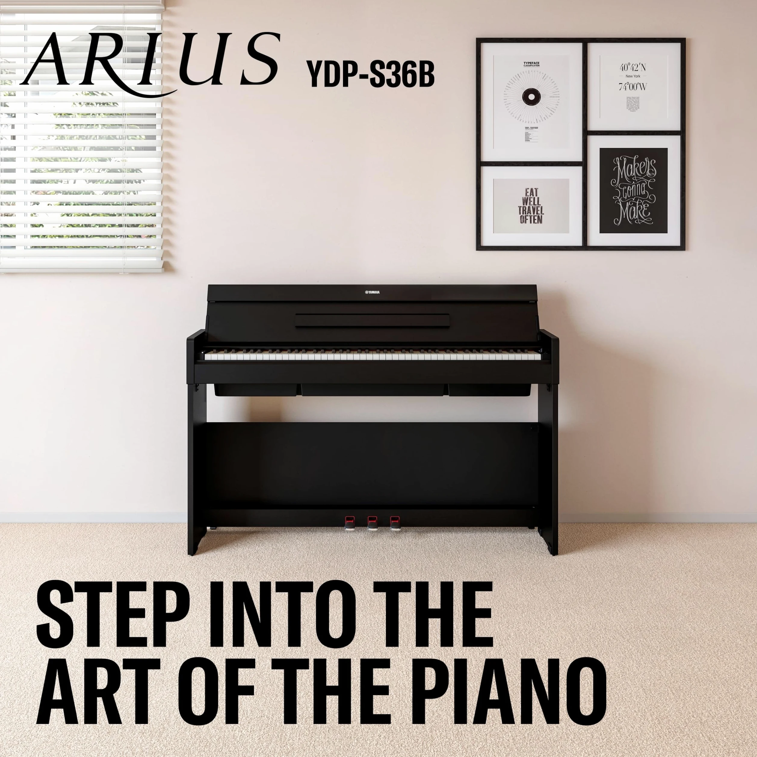 YAMAHA YDP-S36 Pianoforte Digitale – 88 Tasti Pesati GHS, Suono CFX Concert Grand, Design Slim, Bluetooth, 3 Pedali, Ideale per Casa e Principianti – Nero