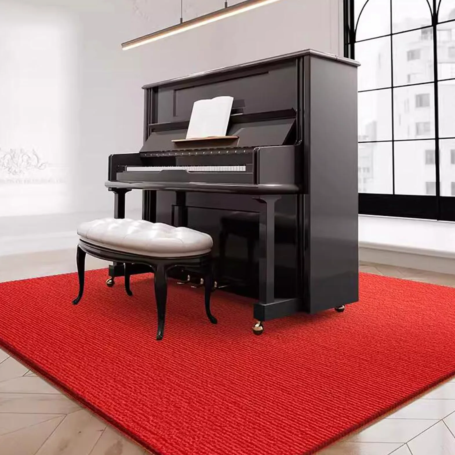 Tappeto insonorizzato per pianoforte con cuscinetti acustici antiscivolo per pianoforte verticale rosso, 140 × 160 cm