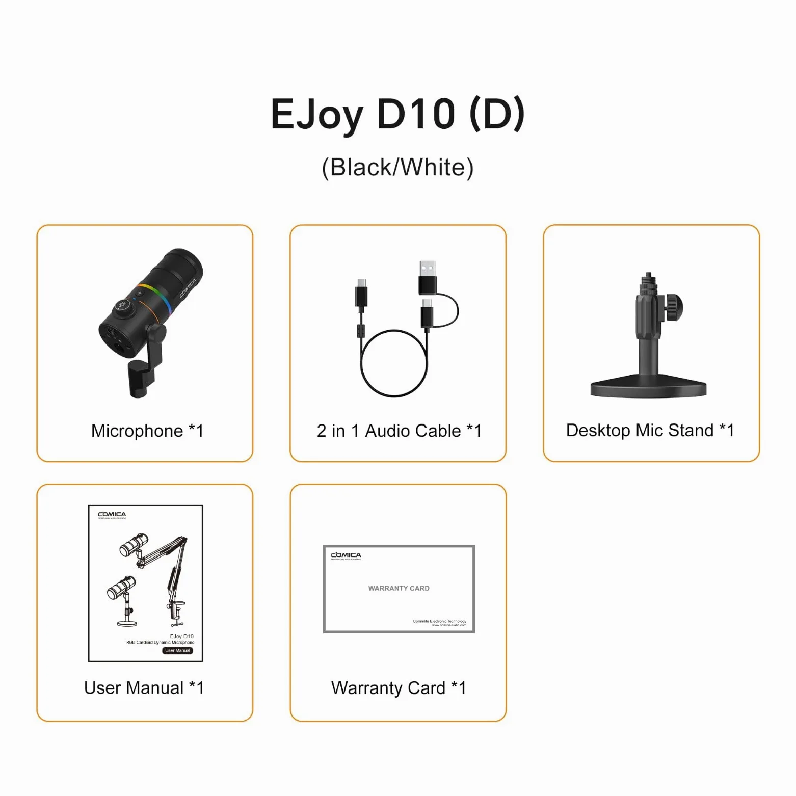 COMICA EJoy D10 D XLR USB Microfono Dinamico con Supporto da Tavolo per Giochi/Streaming Live/TikTok/Registrazione Podcast, con Luce RGB, Pulsante Mute per PC, Smartphone, Computer, Mac, Xbox, PS4/5