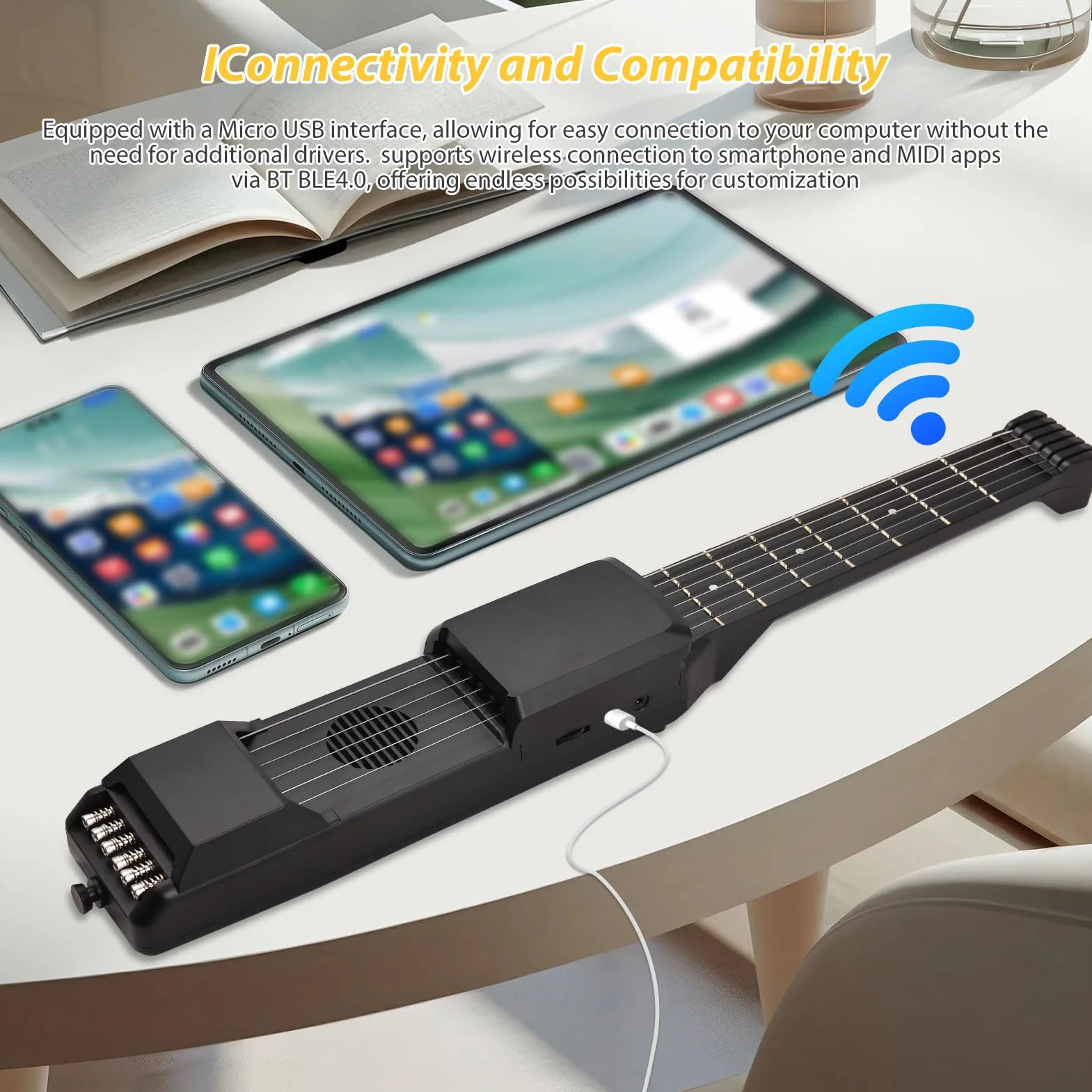 Chitarra Intelligente a 7 Tasti, Chitarra Elettrica da Viaggio Portatile con Sintonizzatore Digitale Metronomo Display LCD AI, per Principianti Pratica Professionale Performance