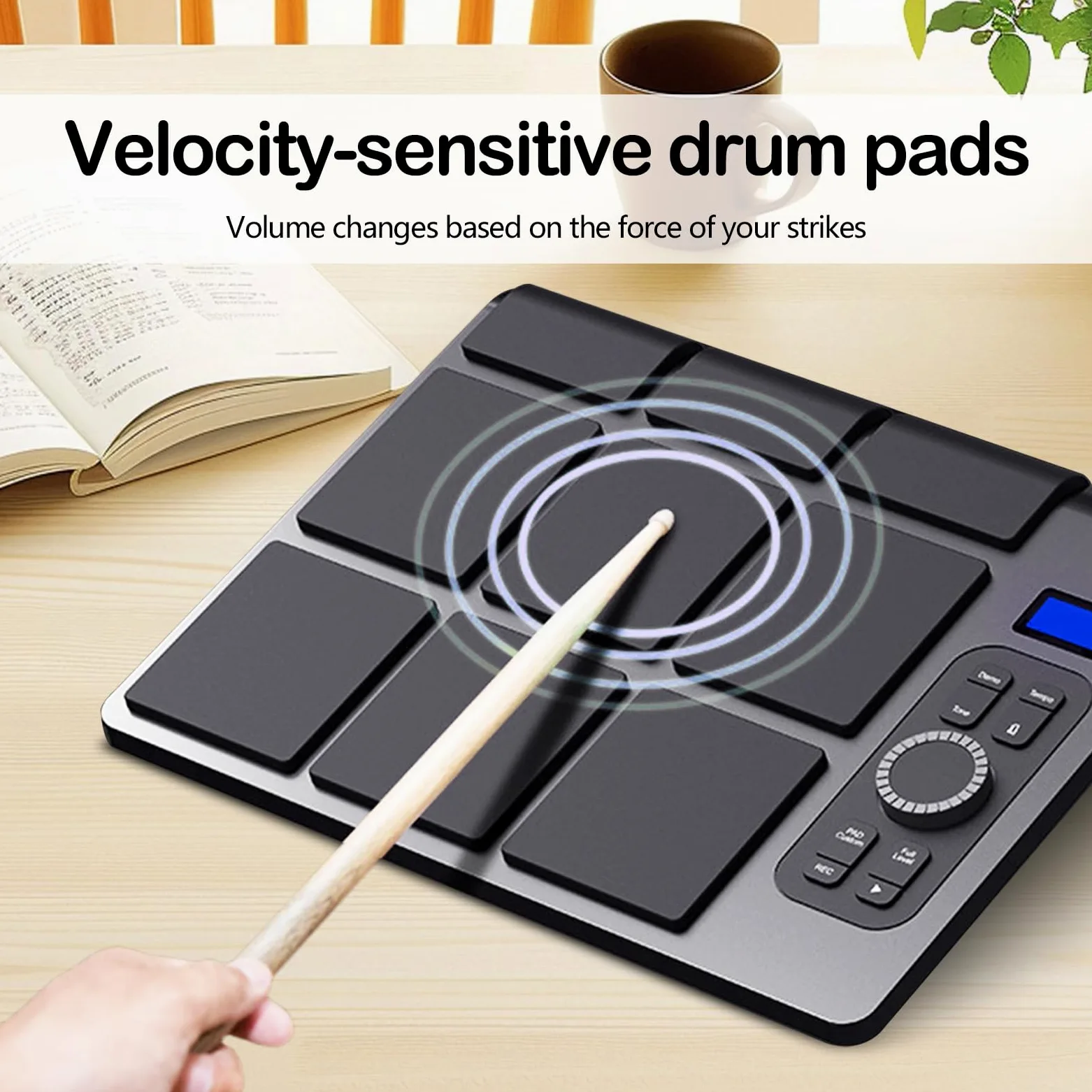 Batteria Elettronica Portatile Mocoli, Tamburo Elettronico Portatile con 9 Pad, Altoparlanti Incorporati, Bacchette e Pedali per Batteria, Per Principianti ed Esperti