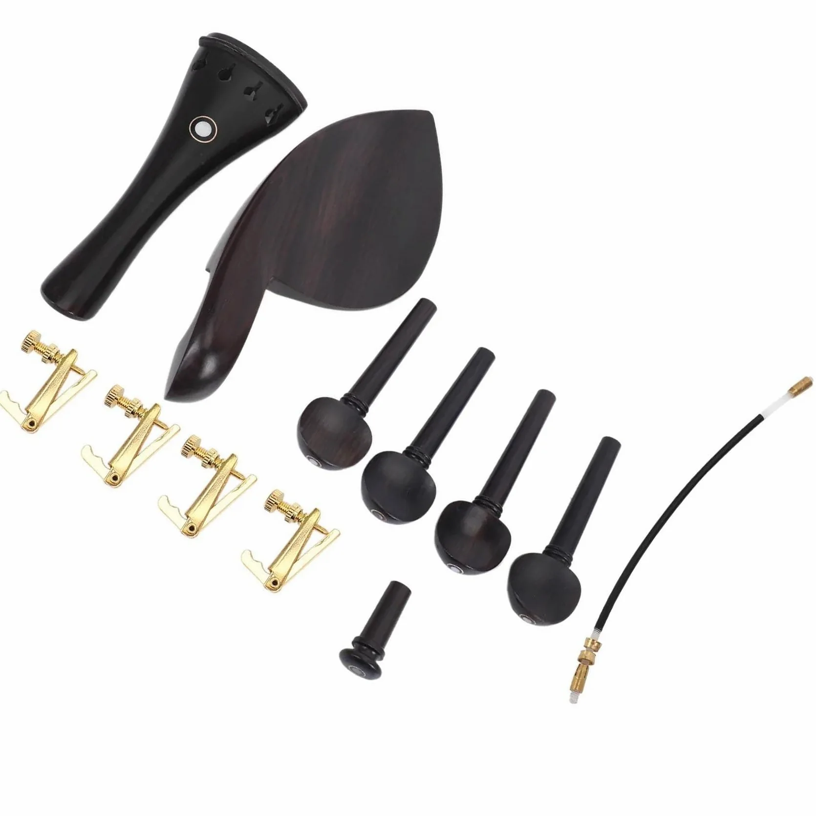 Un set di accessori per violino 4/4 in legno di ebano naturale di 4 pezzi di pioli e perni di coda 4 pezzi di accordatori dorati fini. pezzi di ricambio per violino
