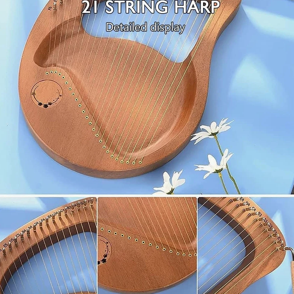 Lyre Harp, 24 Corde Arpa Acustica di Mogano, Strumento Musicale del Partito, Arpa Solida Portatile del Mogano, Arpa di Arte per Il Principiante, Corde del Metallo
