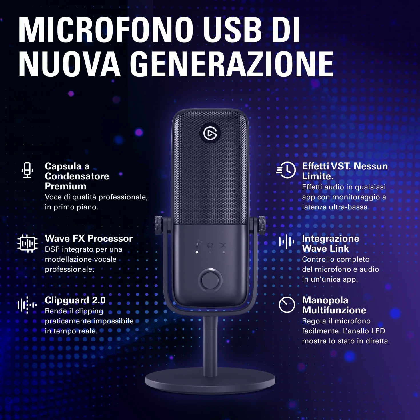 Elgato Wave:3 MK.2 – Microfono a condensatore USB premium per streaming e podcasting con Wave FX Processor, DSP integrato, Clipguard 2.0 e VST inserts – Funziona su PC e Mac