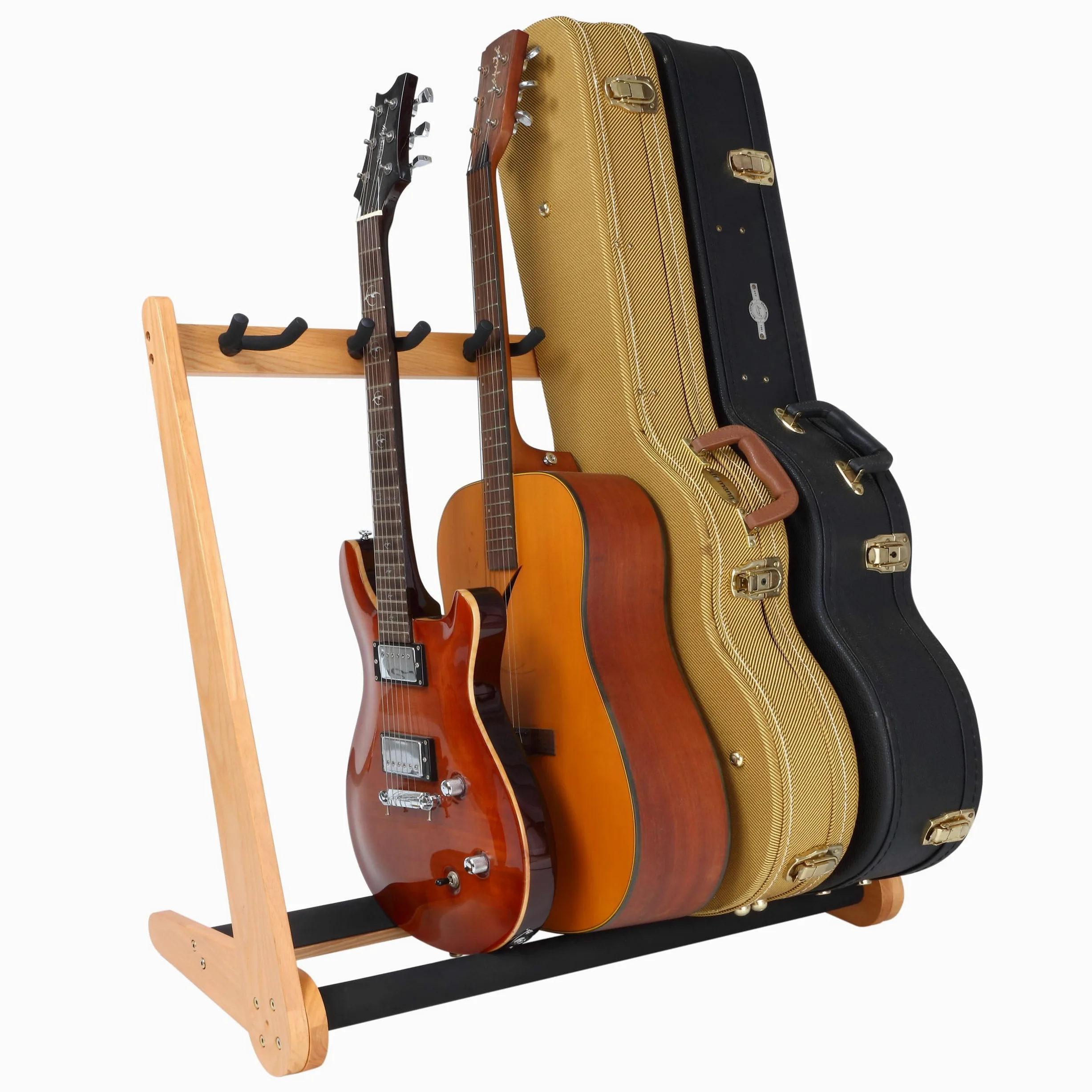 Nefelibata Supporto multiuso per chitarra 5 stand Supporto da pavimento per chitarra in legno per chitarre e custodie, chitarre elettriche, chitarre acustiche, bassi, violoncelli - Frassino tedesco