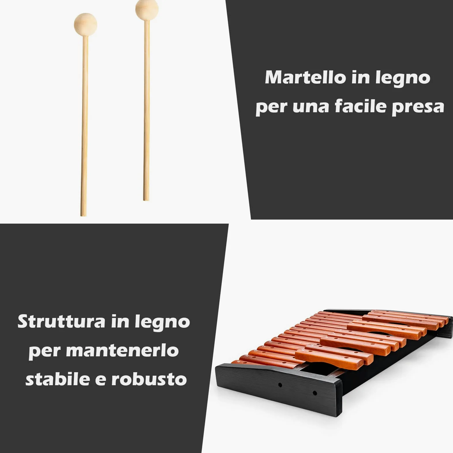 COSTWAY Xilofono con 25 Note, Glockenspiel in Legno, con 2 Mazzuole e Borsa, Strumento a Percussione di Legno, Ideale per Principianti e Bambini, 42 x 57 x 6 cm