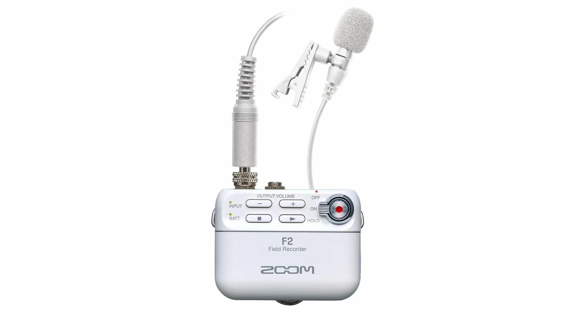Zoom - F2/W - Lavalier Registratore compatto da cintura, registrazione float a 32 bit, senza clipping, audio per video, registrazioni su SD e alimentazione a batteria con microfono lavalier incluso
