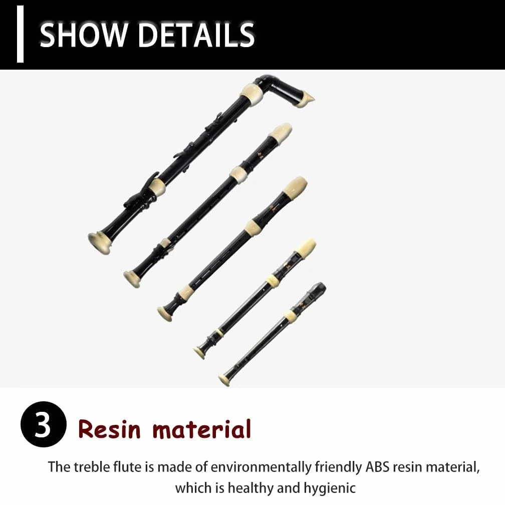 Set di flauto dolce barocco professionale a 8 fori, strumento a fiato in 3 pezzi con diteggiatura barocca, include custodia, bastone per la pulizia e cordino per band e aula