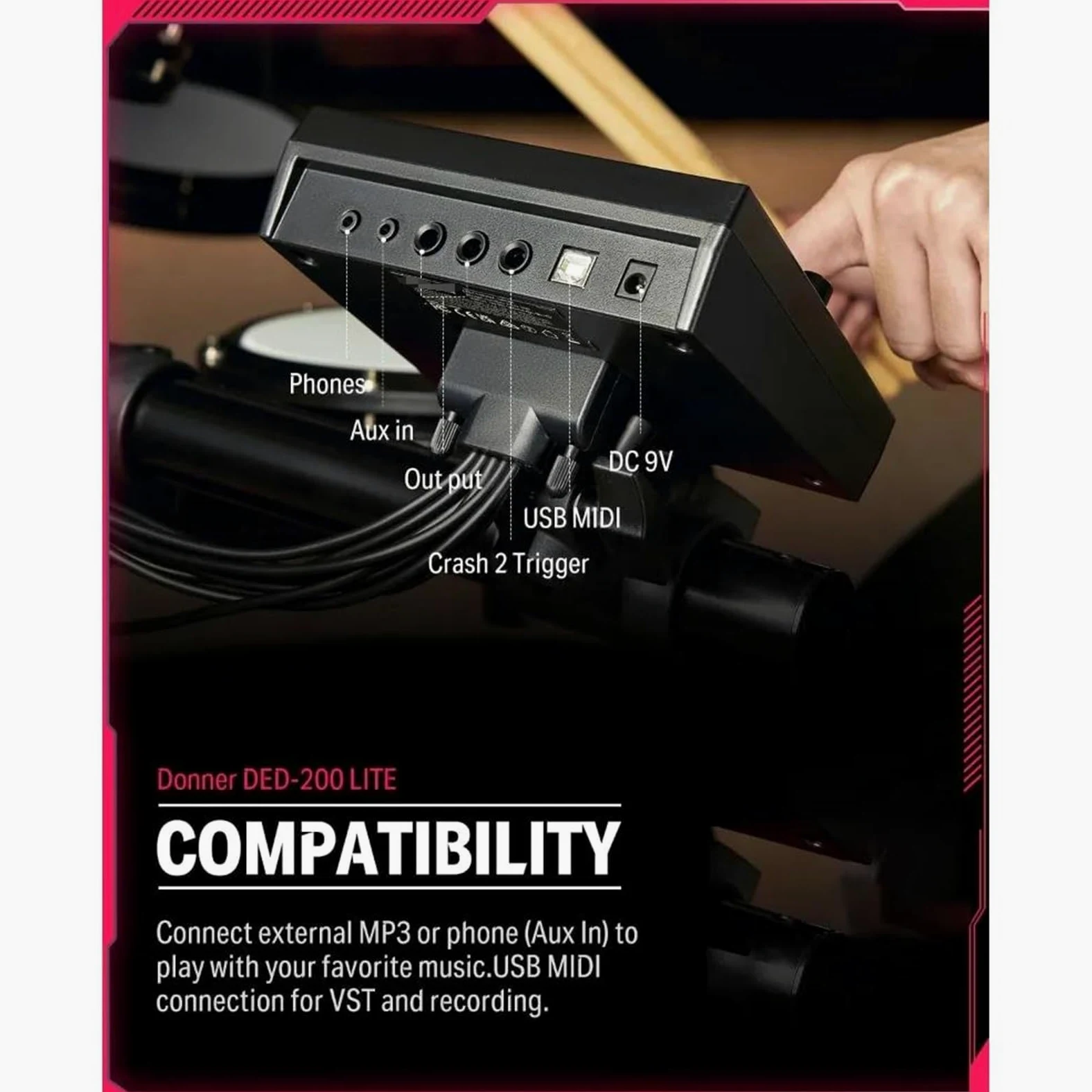 Batteria elettrica Kit batteria elettronica per principianti con oltre 450 suoni USB MIDI Mesh Pad silenziosi Cuffie trono Principianti batteria elettronica