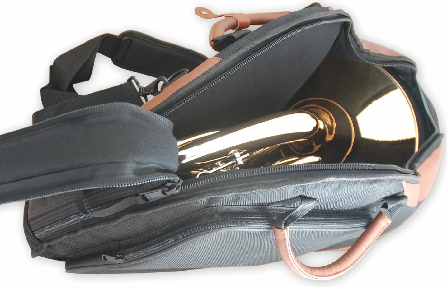 Soundman Custodia per corno di bosco – con funzione zaino e ampio scomparto per accessori – French Horn Case/Borsa per corno di bosco