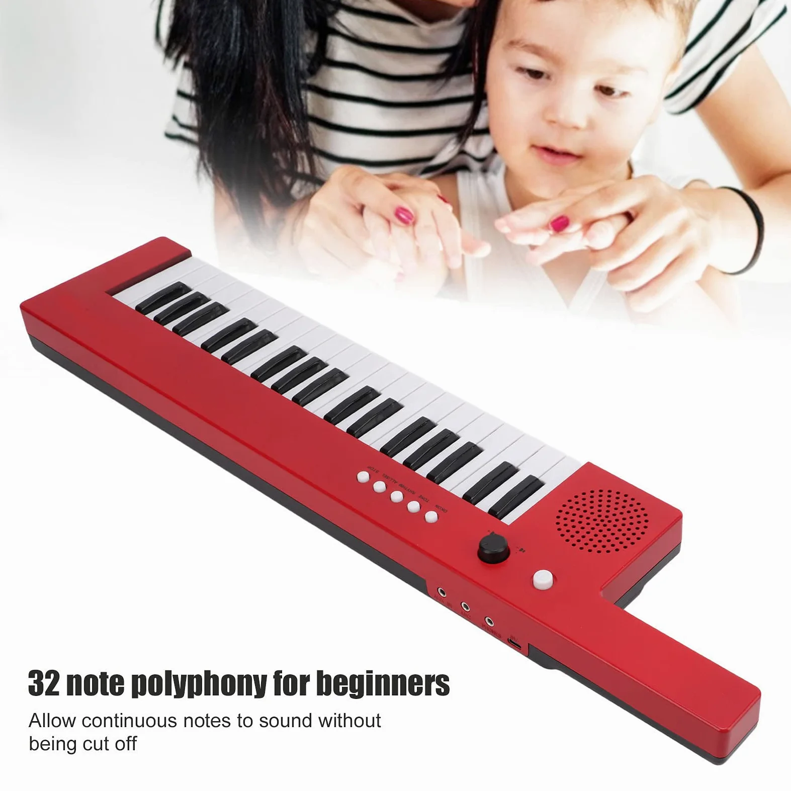 Tastiera portatile a 37 tasti, pianoforte, chitarra, organo, mini keytar, strumento musicale educativo stereo naturale per principianti (BF-3755 rosso)