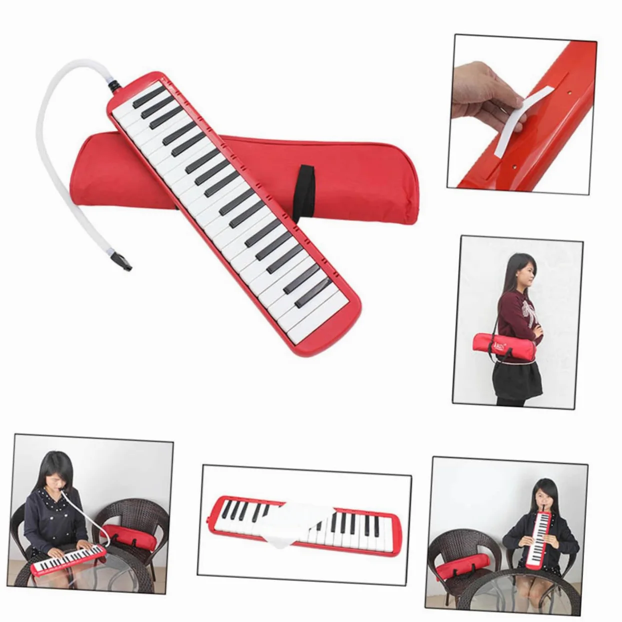 Melodica Strumento Musicale con Custodia 37 Tasti Rosso | Abs, Peso Leggero, senza Batterie, Borsa Integrata per Trasporto e Conservazione