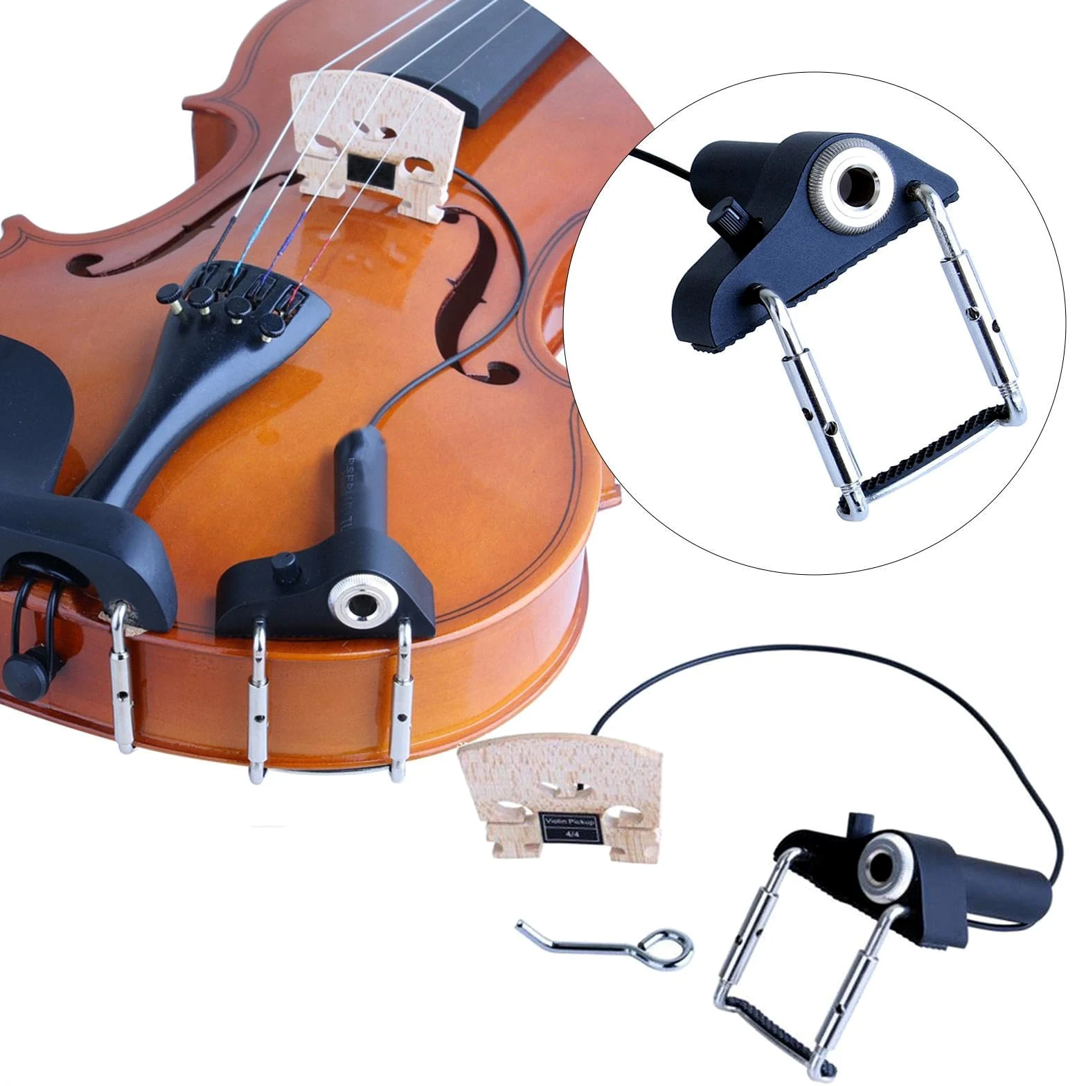 F Fityle Pickup per violino, pickup per microfono a contatto piezoelettrico professionale con jack di uscita, controllo del volume passivo per insegnare lo