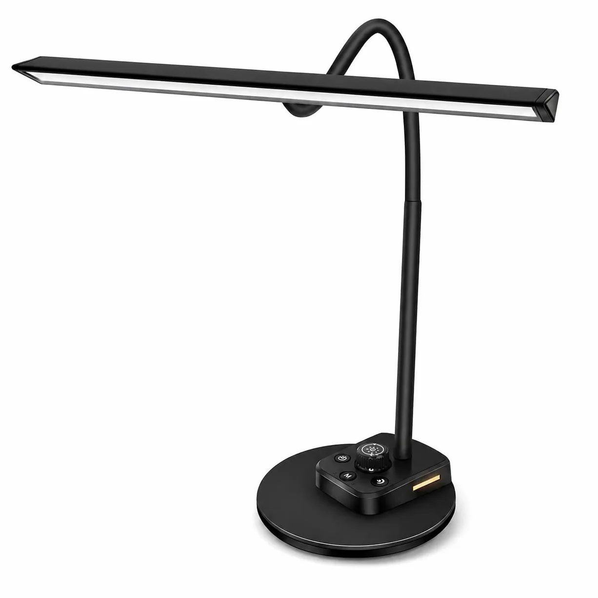 Lampada per pianoforte a coda e pianoforti verticali, lampada LED dimmerabile con 5 modalità di illuminazione, porta di ricarica USB, timer di spegnimento automatico, design a collo di cigno