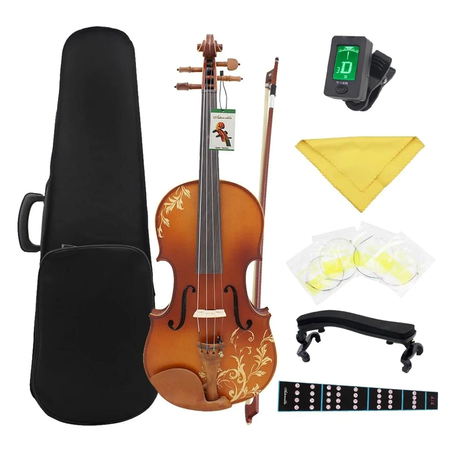 violino Violino acustico in legno massello 4/4 con custodia corde per arco poggiaspalla e accordatore