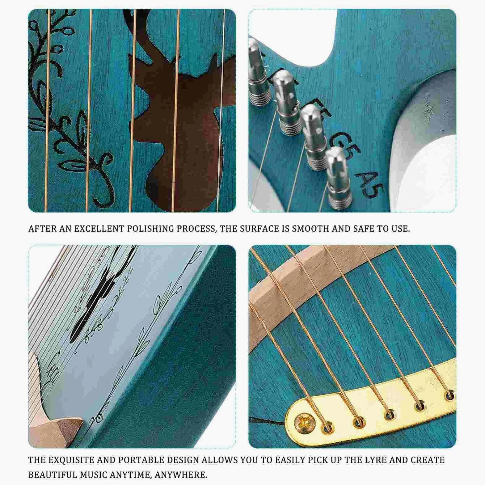 Arpa Strumento Musicale Lira a 16 Corde 24 Strumenti Musicali Arpa Lira Figurina di Renna Arpa in Legno Pianoforte