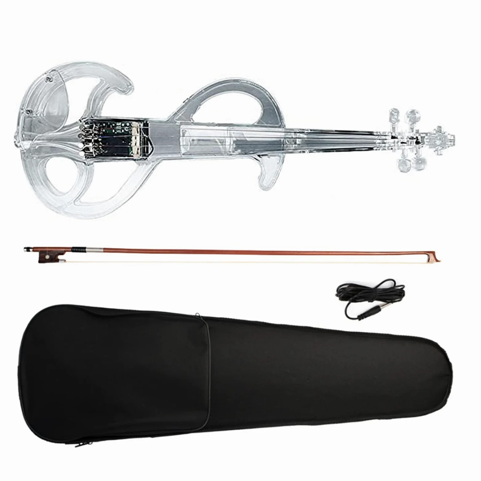 Violon Student 4/4 Violino Elettrico Corpo Trasparente con Arco Violino Colori Luci LED
