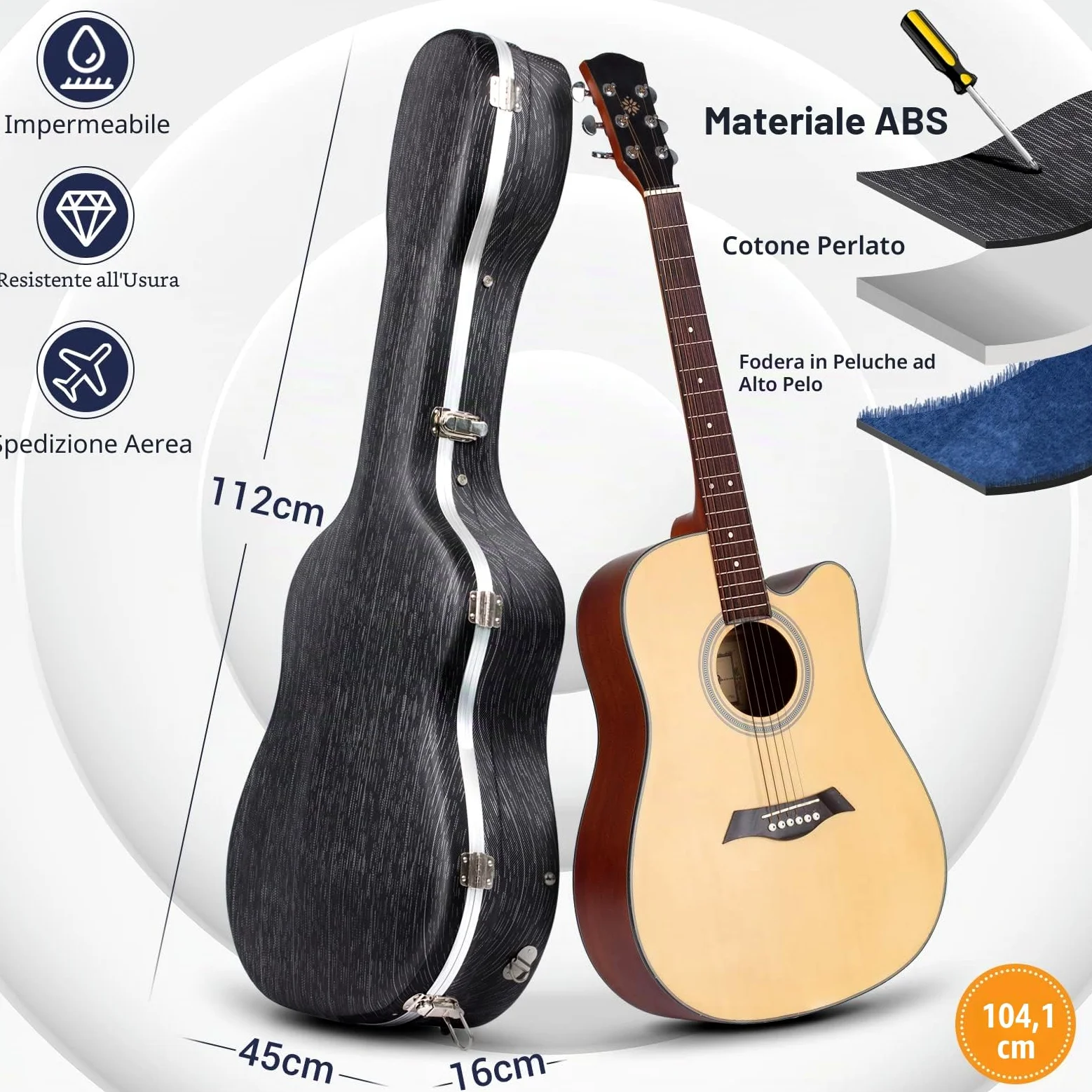 CAHAYA Custodia per Chitarra Acustica con Imbottitura di 15mm in ABS Impermeabile Facile da Pulire Astuccio Rigida per Chitarra Acustica Semiacustica 41 Pollici con Disegno di Striscia Modello CY0246