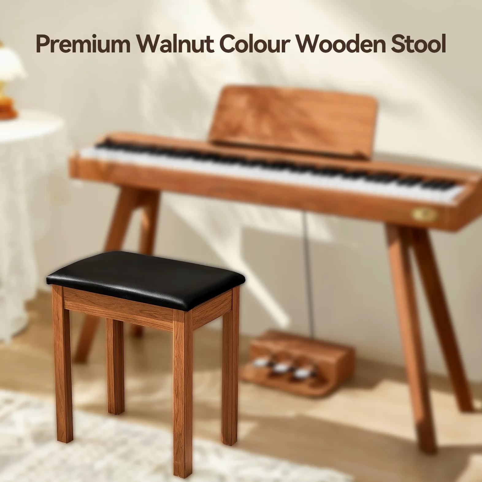 TERENCE Sgabello Pianoforte Pianoforte Panca Struttura in legno massello di alta qualità Capacità di carico superiore Cuscino sedile comodo e pratico Versatile per uso professionale e domestico