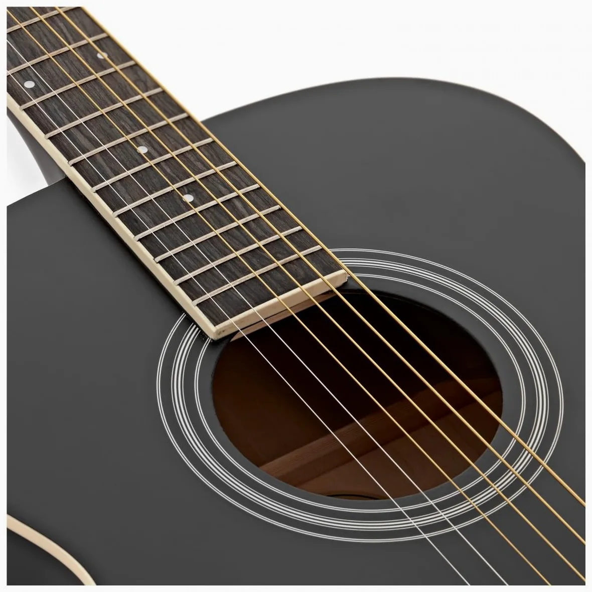 Chitarra acustica mancina Student di Gear4music, nera | Per suonatori mancini in crescita, costruzione in tiglio per un tono brillante ed equilibrato, manico a C comodo