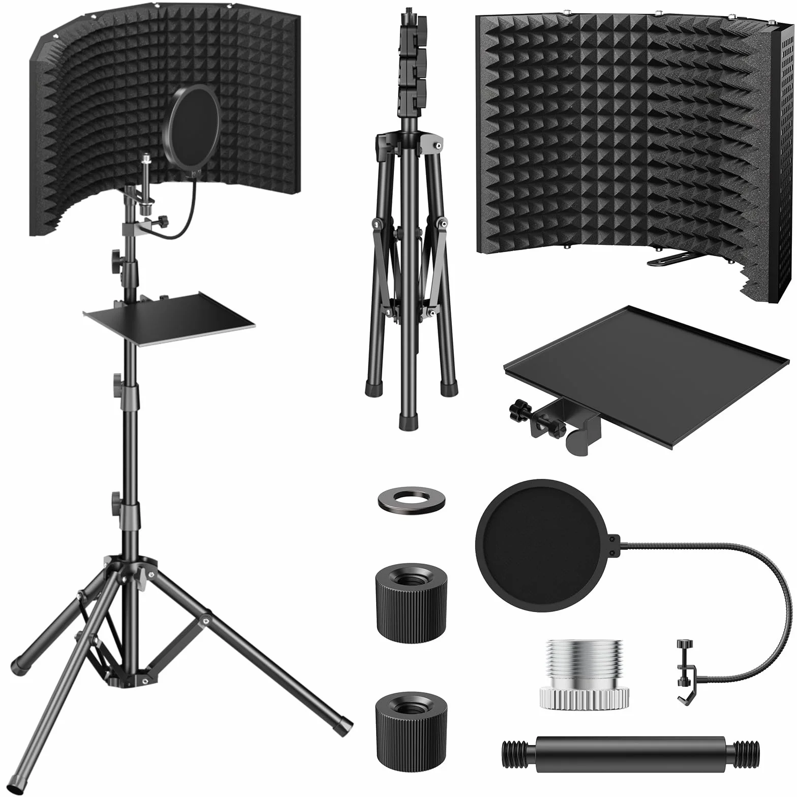 TONOR Schermo di Isolamento per Microfono, Schermo in Schiuma Assorbente ad Alta Densità con Filtro Anti-pop e Supporto per Treppiede, Design Pieghevole per Podcast, Streaming, Canto, 178 cm, T65