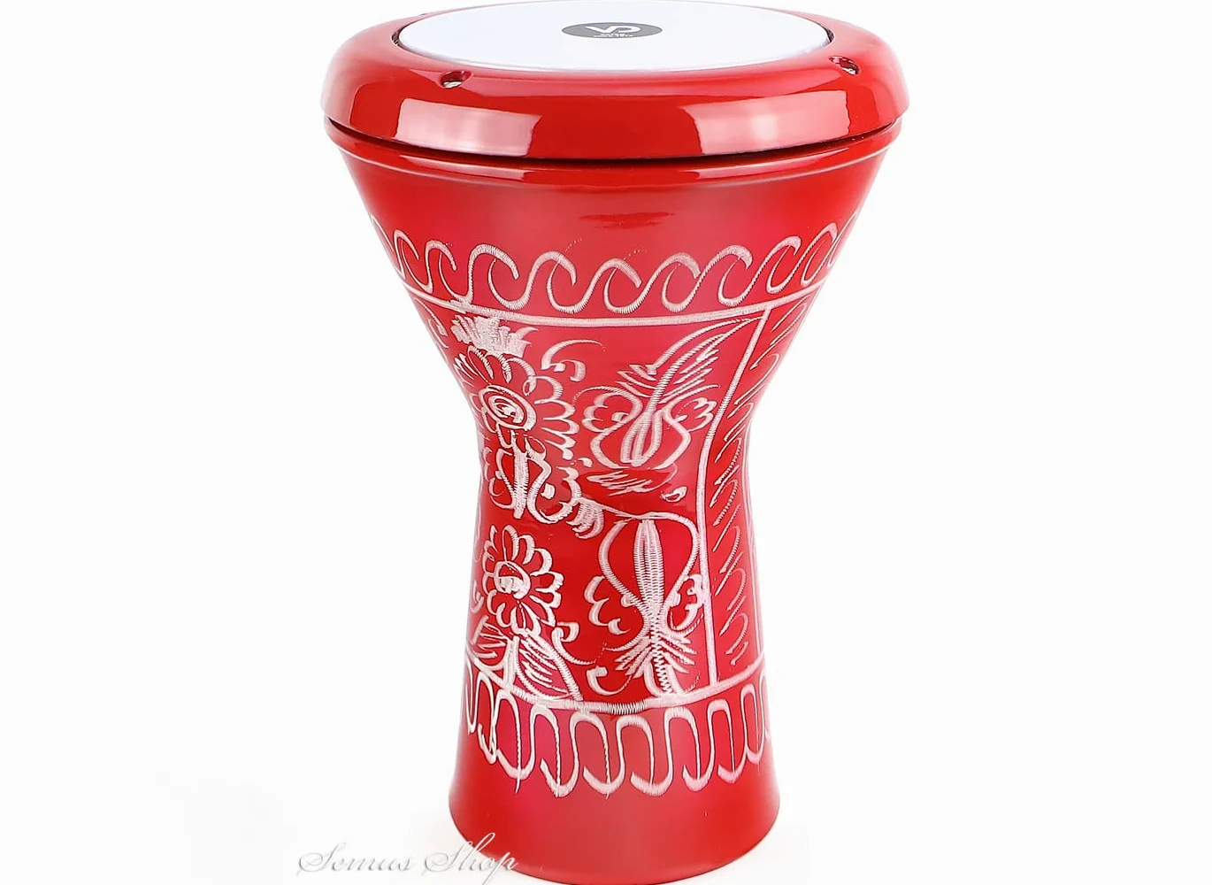 Darbuka - Tamburo per bambini orientali in alluminio pressofuso inciso a mano, colore rosso minerale