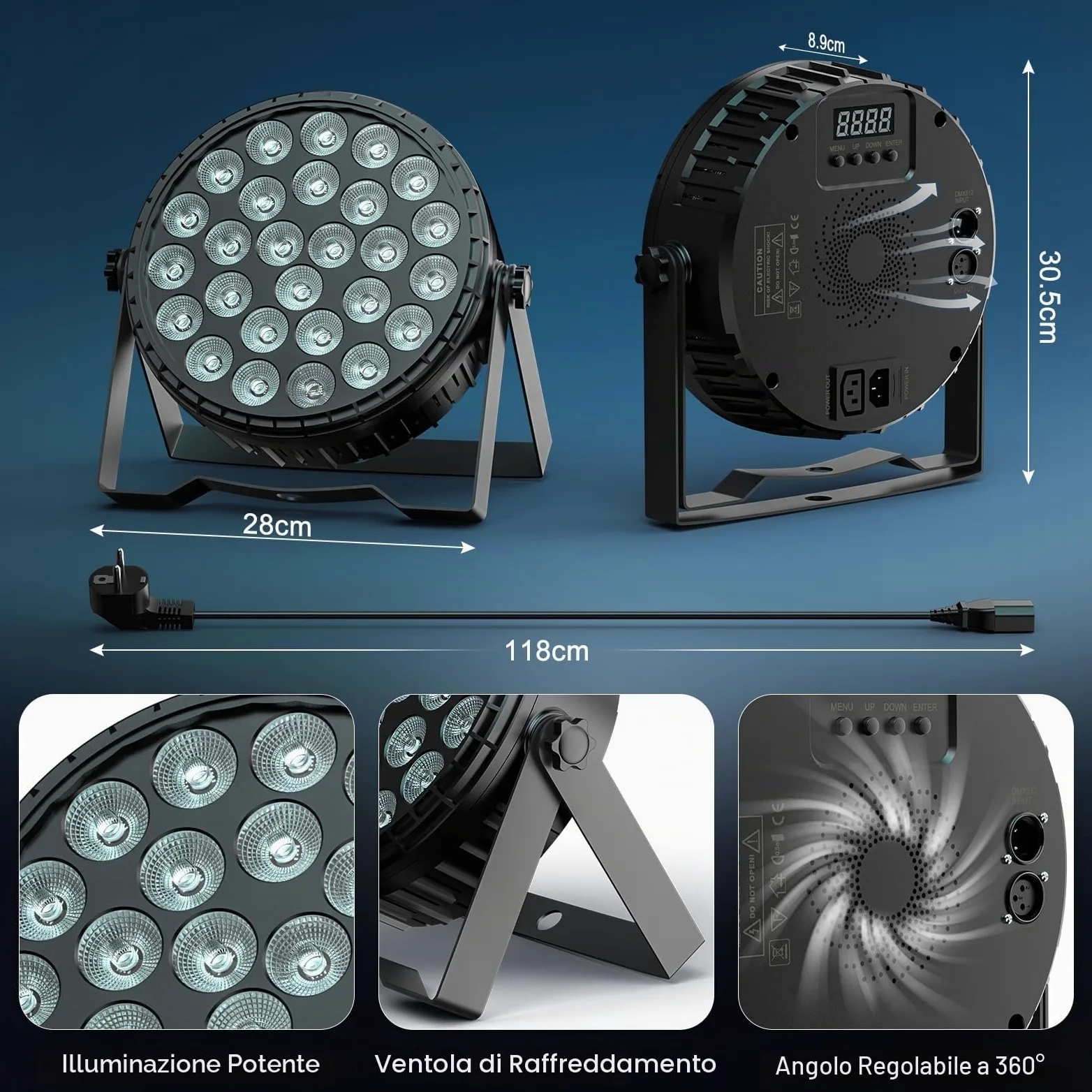 4PCS 216W LED Par Luce di Scena, 27 x 8W RGBW DMX-4/8CH Luci da Palcoscenico con Telecomando 6 Modalità Effetto Alta Luminosità Par LED per DJ, Festa, Teatro, Show, Natale